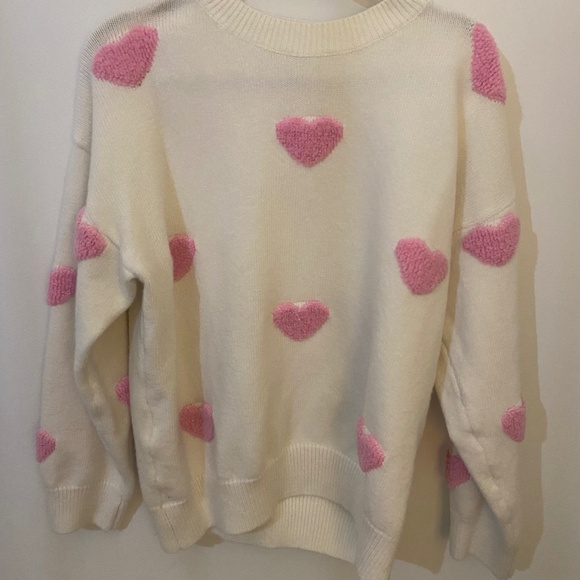 Unbranded Cream Sweater with Pink Hearts - Picture 1 of 3